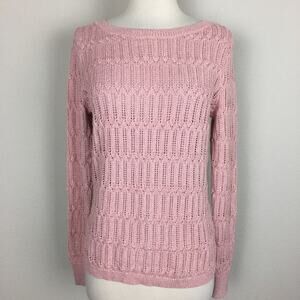 White House Black Market Rose Gold Scoop Neck Pointelle Knit Sweater Medium